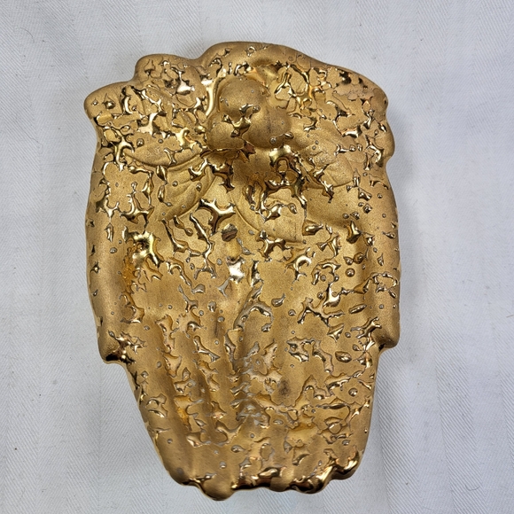 Holley Ross Weeping Bright Gold Trinket DISH 22K Open Hands Ceramic Vintage - Picture 2 of 12